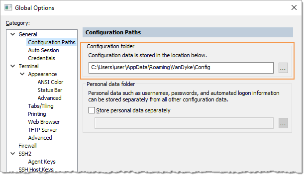 Global Options Configuration Folder