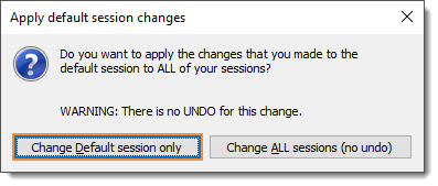 Screenshot of Apply default session changes with Change Default session only selected