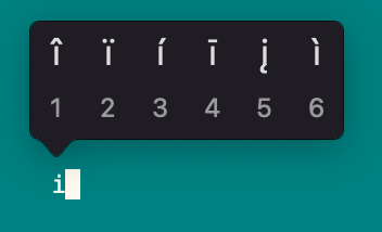 Screenshot of the macOS accent menu when the I key is long-pressed