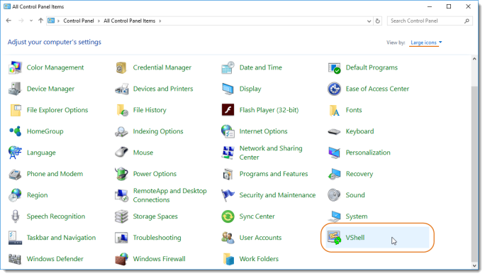 VShell system control panel